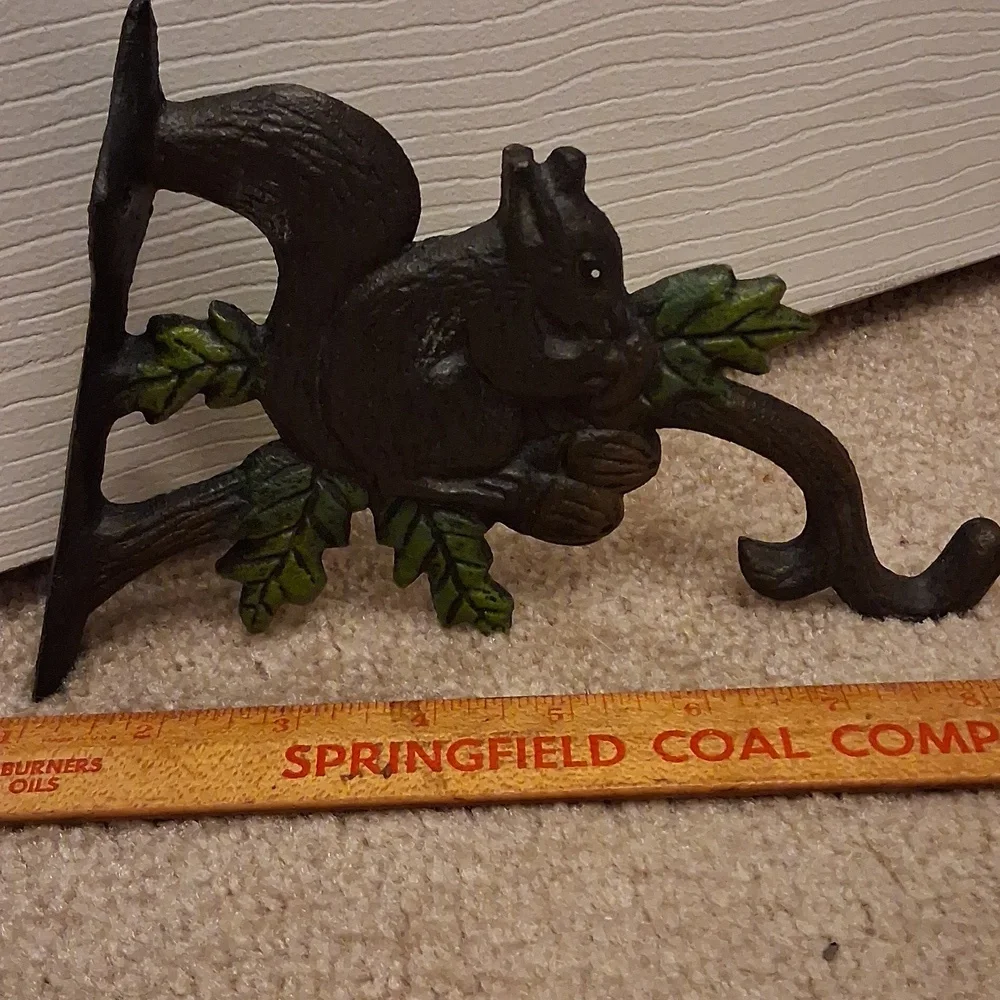 Rustic Squirrel Wall Hook - Black and Green - Vintage